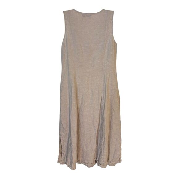 Tahari Dress Womens 14 Brown 100% Linen Pockets Slit Sides Boho Coastal Cottage - Picture 2 of 8